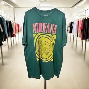 NIRVANA Green Short Sleeve Tee with Yellow and Pink Graphic